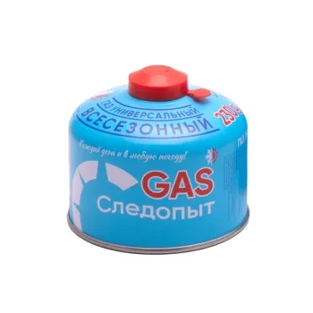 Баллон газовый "СЛЕДОПЫТ", метал. баллон, 230гр. резьб., (всесезонный) РОССИЯ/24