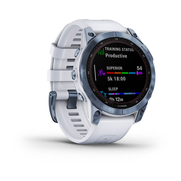 Мультиспорт.часы Garmin Fenix 7 Sapphire Solar, DLC-покрытие,синие с белым ремешком (010-02540-25)