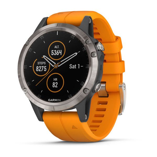 Спортивные часы Garmin Fenix 5 plus sapphire Russia титан с оранжевым ремешком (010-01988-16)