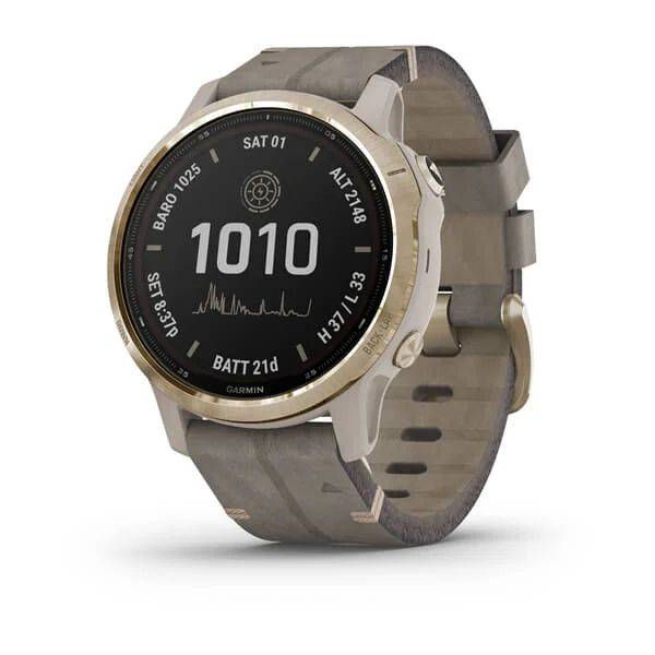 Мультиспортивные часы Garmin Fenix 6S Pro Solar GPS, золотист. с серым замш. ремешком (010-02409-26)