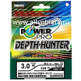 Леска плетеная Power Pro Depth Hunter (150м, разноцветная, 0,1мм, 5кг)