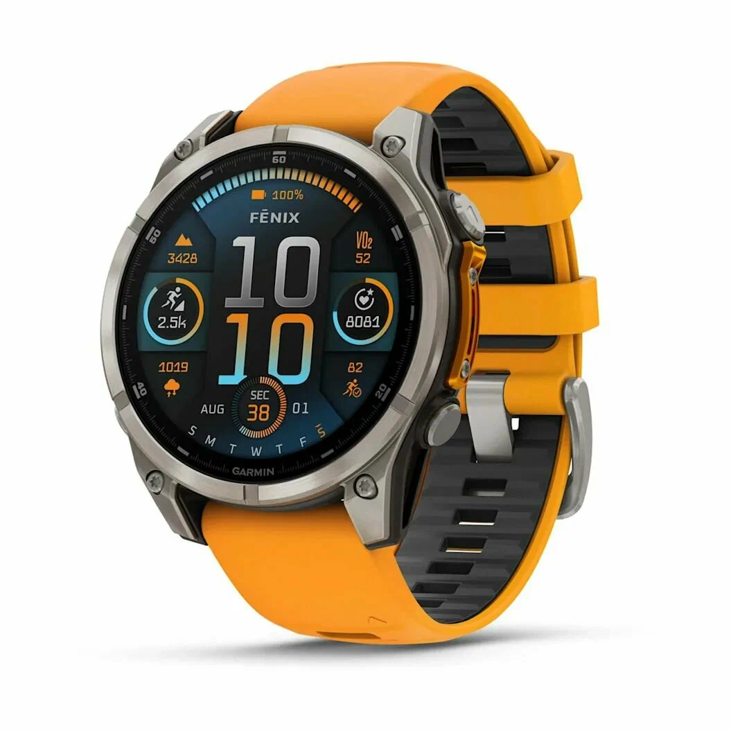 Часы Garmin Fenix ​​8 47 мм AMOLED сапфирово-титановый с оранжево/графитовым ремешком 010-02904-11