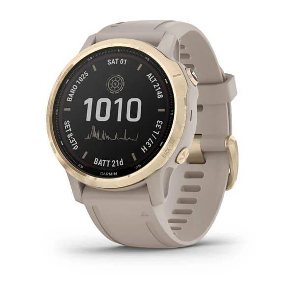 Мультиспортивные часы Garmin Fenix 6S Pro Solar GPS, золотистый с песочным ремешком (010-02409-11)