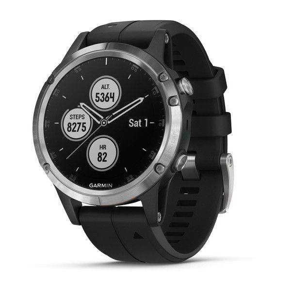 Спортивные часы Garmin Fenix 5 plus glass Russia серебристые с черным ремешком (010-01988-17)