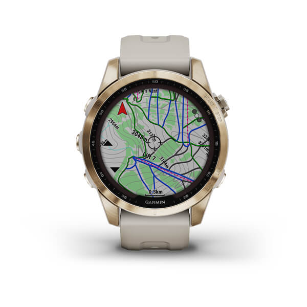 Мультиспорт.часы Garmin Fenix 7s Sapphire Solar,кремово-золотой с песочным ремешком (010-02539-21)