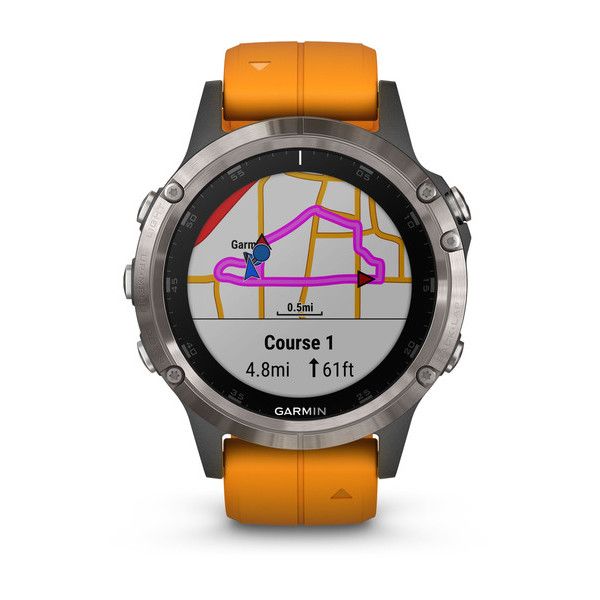 Спортивные часы Garmin Fenix 5 plus sapphire Russia титан с оранжевым ремешком (010-01988-16)