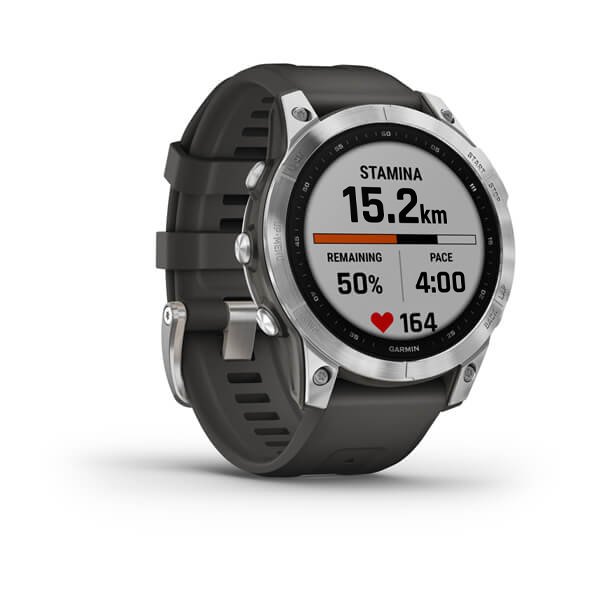 Мультиспорт.часы Garmin Fenix 7, серебристые с графитовым силиконовым ремешком (010-02540-01)