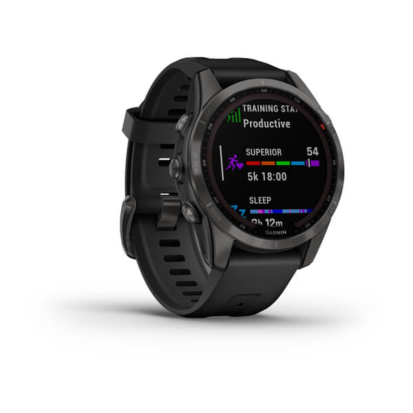 Мультиспорт.часы Garmin Fenix 7s Sapphire Solar, DLC-покрытие,серые с черным ремешком (010-02539-25)