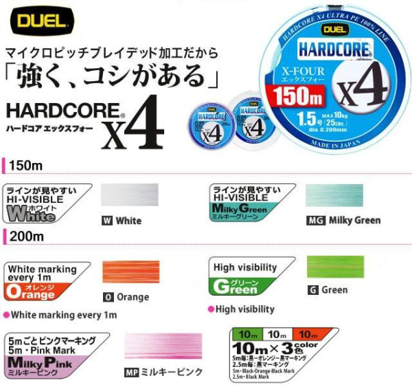 Плетеный шнур Duel PE Hardcore X4 (150м, MilkyGreen #0.6 (0.132мм) 5.4кг)