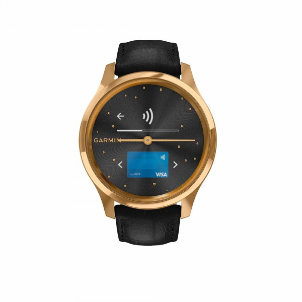Часы Garmin Vivomove Luxe золотистые черные с кожаным ремешком