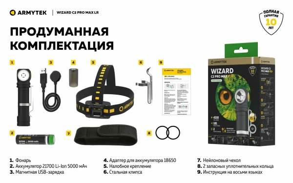Фонарь налобный Armytek Wizard C2 Pro Max LR Тёплый