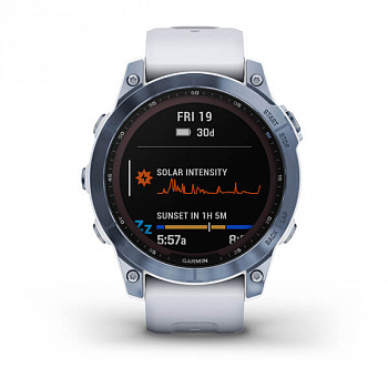 Мультиспорт.часы Garmin Fenix 7 Sapphire Solar, DLC-покрытие,синие с белым ремешком (010-02540-25)
