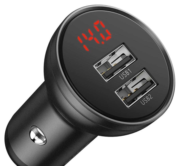 АЗУ USB выход Baseus Digital Display Dual USB 4.8A Car Charger 24W grey