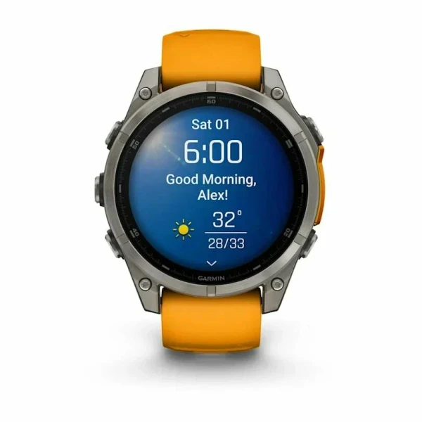 Часы Garmin Fenix ​​8 47 мм AMOLED сапфирово-титановый с оранжево/графитовым ремешком 010-02904-11