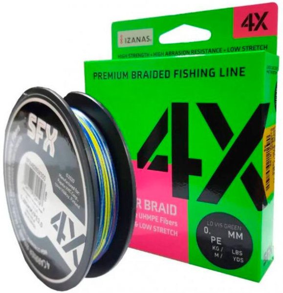 Леска плетеная SFX 4X (разноцветная 300 м 0.205 мм 11,5 кг PE 1.5 SFX4B205M300)