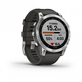 Мультиспорт.часы Garmin Fenix 7, серебристые с графитовым силиконовым ремешком (010-02540-01)
